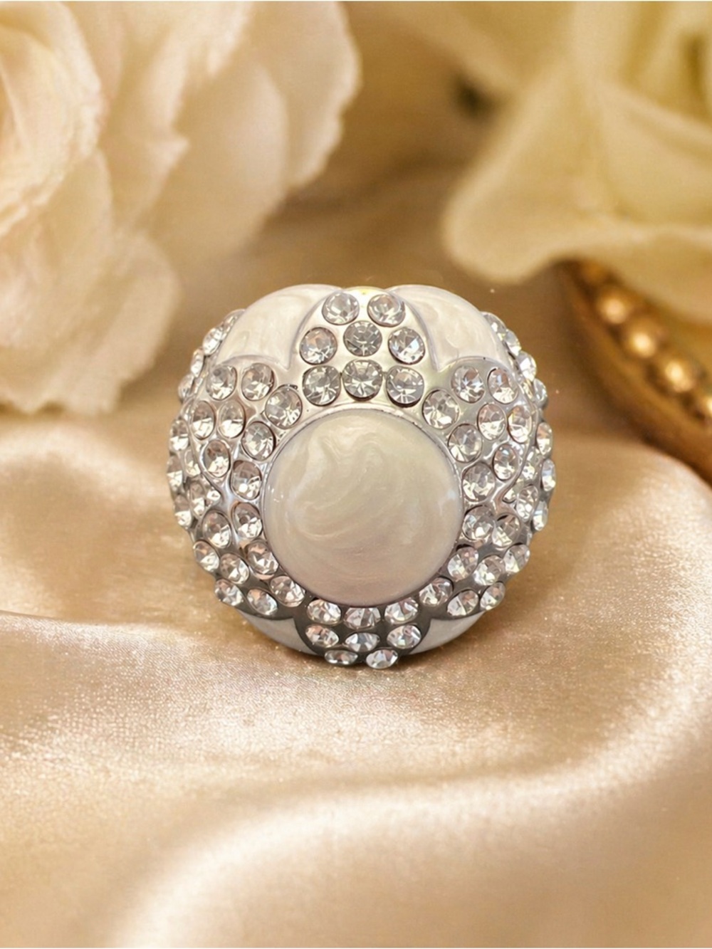 paparazzi Pearl-Accent Crystal Dome Ring in White and Silver